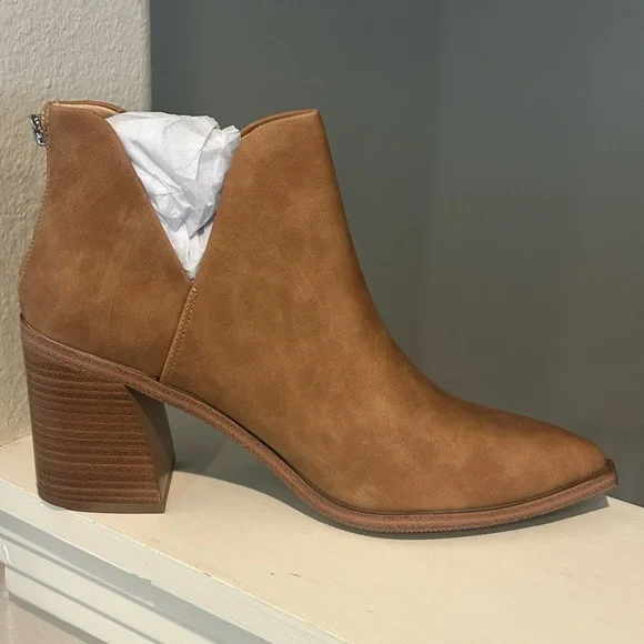 FISACE Womens Pointed Toe Stacked Mid Heel Ankle Boots V Cut Back Zipper Size 11 - Picture 5 of 9